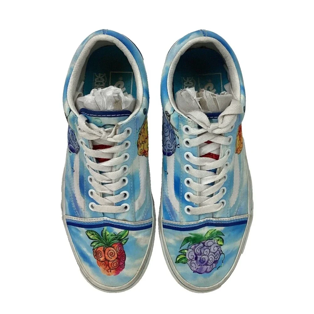 VANS x One Piece Old Skool-Women's 8.5/Mens 7-Devil Fruit-Blue Anime Skate Shoes